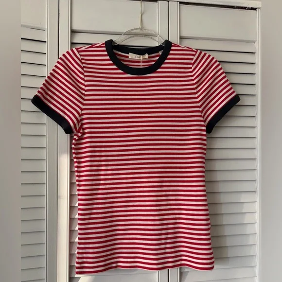 NWT DÔEN Vivi Tee in Rouge Nantucket Stripe, size L - Picture 2 of 8